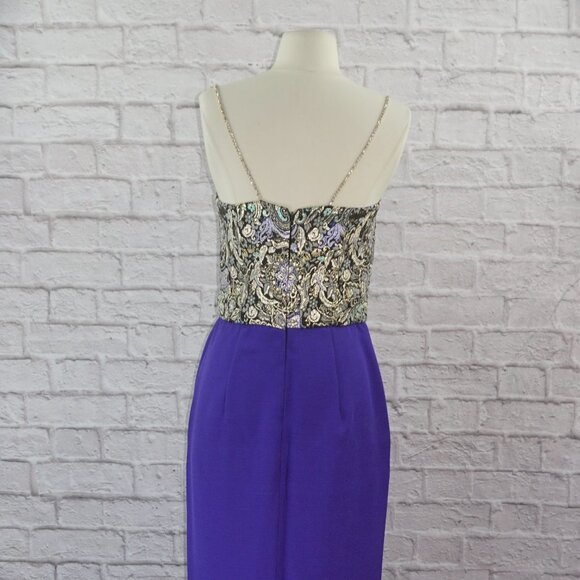 Vintage 70s Brocade Rhinestone Dress - Picture 4 of 13